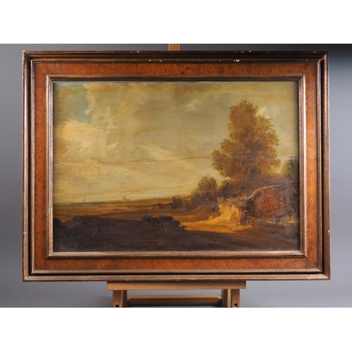 492 - A 19th century oil on panel, extensive landscape, 14 1/2