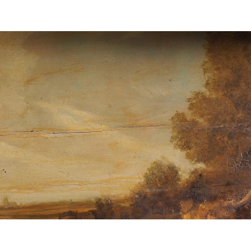 492 - A 19th century oil on panel, extensive landscape, 14 1/2