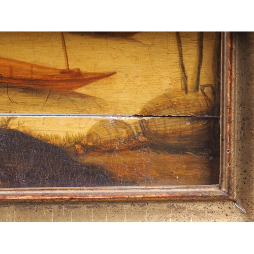 493 - A 19th century Continental oil on oak panel, riverside scene, 9