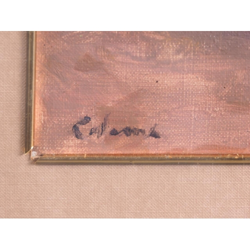 496 - Coloma?: oil on canvas laid board, vase of flowers, 16