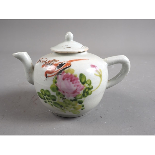 89 - A Chinese porcelain famille verte miniature teapot, decorated bird and flowers, 3 1/4