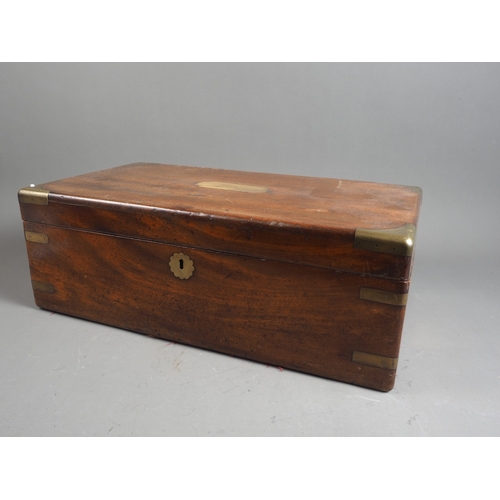 185 - A 19th century mahogany and brass mounted writing box with fitted interior and drawer, 18 1/2