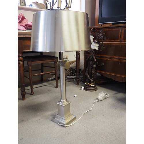 245 - A Maison Charles chrome finish Corinthian column table lamp with silvered shade, stamped Charles &am... 