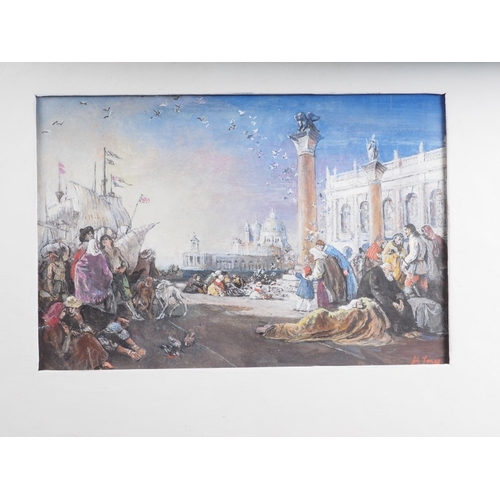 468 - H Jonas: after Tiepolo a bodycolour/gouache sketch, Venetian carnival scene, 10