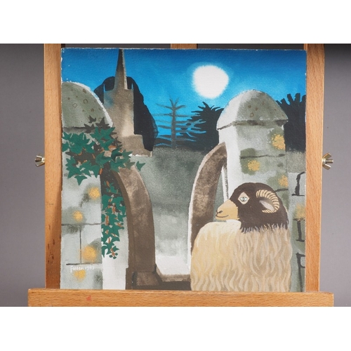 471 - † Mary Fedden OBE RA, 1983: a gouache, moonlit scene with ram and distant church, 10