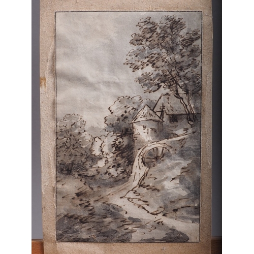 476 - A 18th century sepia and wash sketch of a watermill, 8 3/4