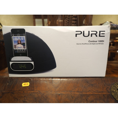 124 - A Pure Contour 100 Di iPod/phone dock FM and Digital radio, in original box