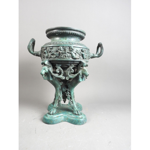 165 - A Neo-Classical bronze two-handled jardiniere, decorated putti frieze, on ram's head supports and qu... 