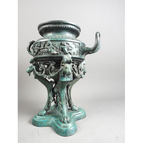 165 - A Neo-Classical bronze two-handled jardiniere, decorated putti frieze, on ram's head supports and qu... 