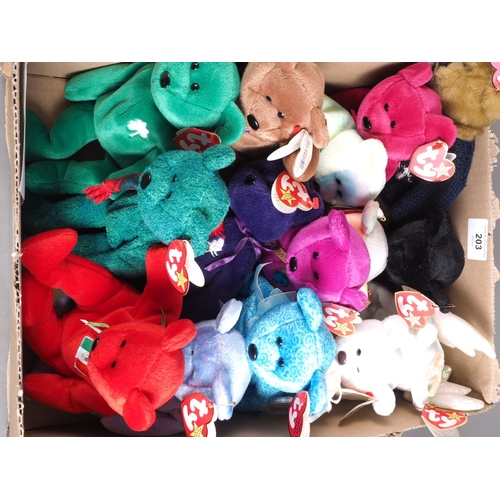 203 - A collection of approximately fourteen TY Toys Beanie Baby toys, including Valentino, Valentina, Pri... 