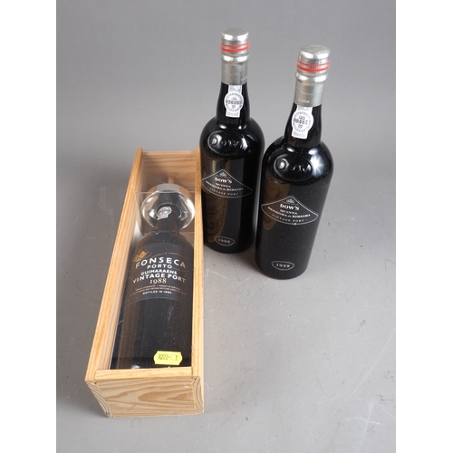 229 - Two bottles of Dow's 1998 vintage port and a bottle of Fonseca 1988 vintage port