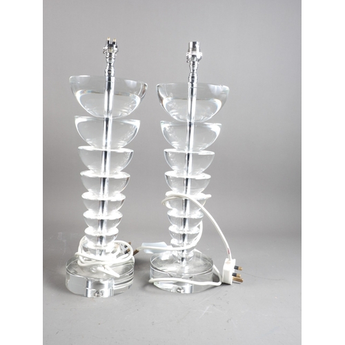 243 - A pair of graduated circular glass table lamps, 20 1/2