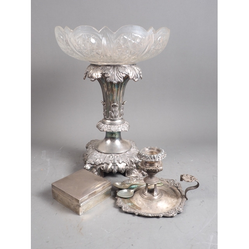 300 - A 19th century silver plated table centre with cut glass bowl, on lion supports, 13