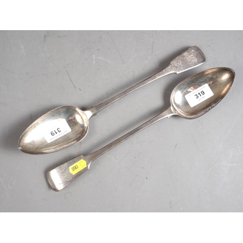 319 - A pair of Georgian silver fiddle pattern basting spoons, 9oz troy approx