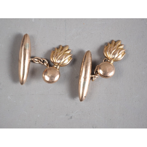 334 - A pair of 9ct gold Grenadier guards cufflinks, 3.4g