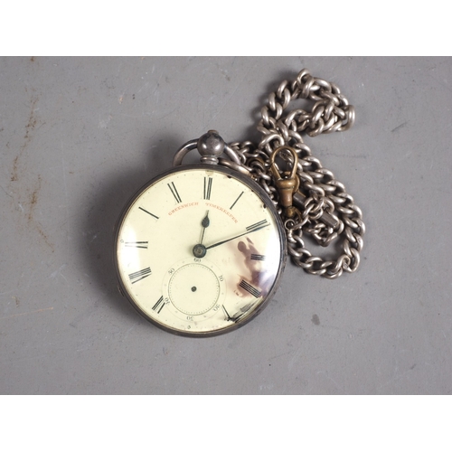 335 - A 19th century silver cased pocket watch and chain