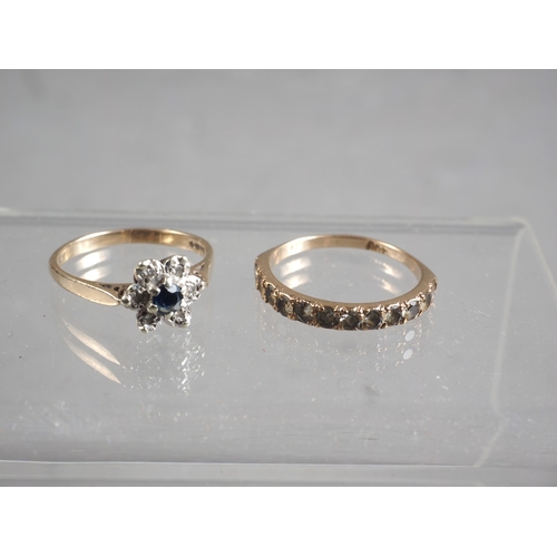 363 - A 9ct gold engagement ring, set sapphire and six illusion set diamonds, 2.1g gross, and a 9ct gold h... 