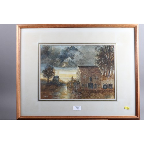 480 - PM, '77: watercolours, moonlit landscape with watermill and stream, 10 1/2