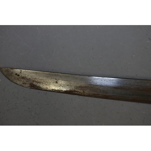 201 - A Japanese sword, in leather covered lacquered scabbard (no grip), blade 27