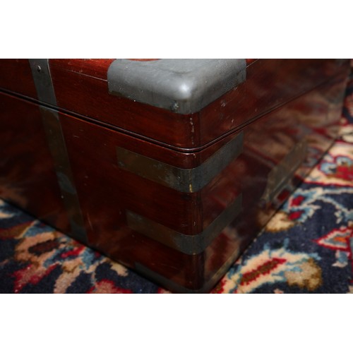 188 - An early 19th century mahogany and brass mounted writing box with part fitted interior and drawer, 2... 