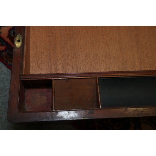 188 - An early 19th century mahogany and brass mounted writing box with part fitted interior and drawer, 2... 