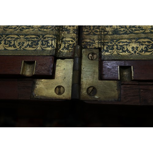 188 - An early 19th century mahogany and brass mounted writing box with part fitted interior and drawer, 2... 