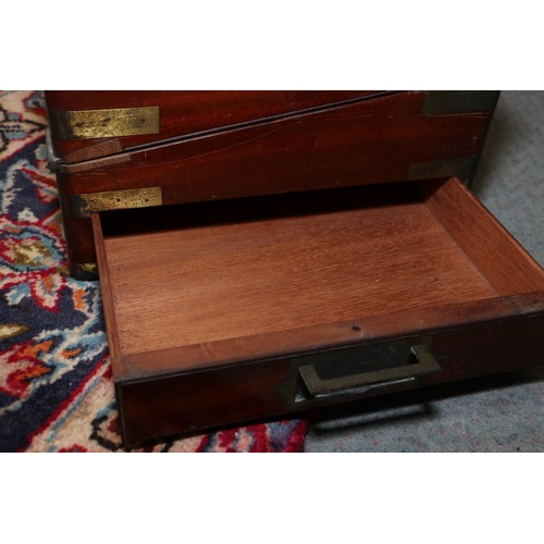 188 - An early 19th century mahogany and brass mounted writing box with part fitted interior and drawer, 2... 