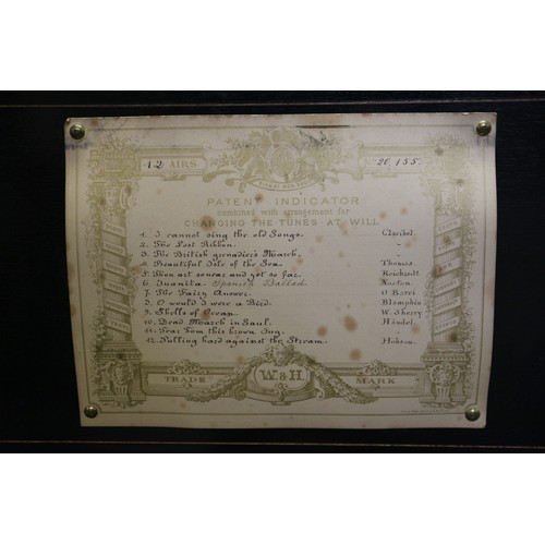 139 - A 19th century rosewood cased musical box playing twelve airs, Movement No 20155, with Gladstone and... 