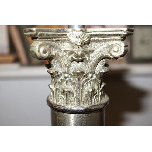 245 - A Maison Charles chrome finish Corinthian column table lamp with silvered shade, stamped Charles &am... 