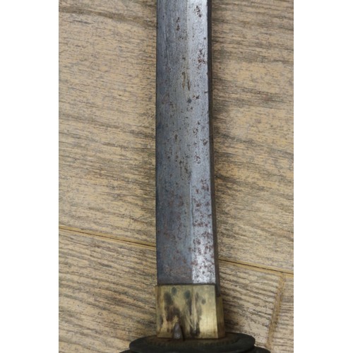 201 - A Japanese sword, in leather covered lacquered scabbard (no grip), blade 27