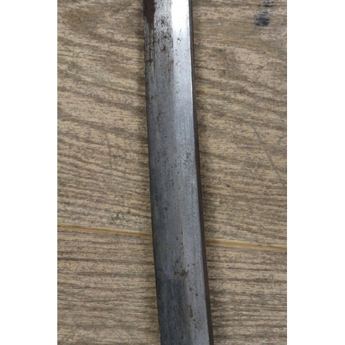 201 - A Japanese sword, in leather covered lacquered scabbard (no grip), blade 27