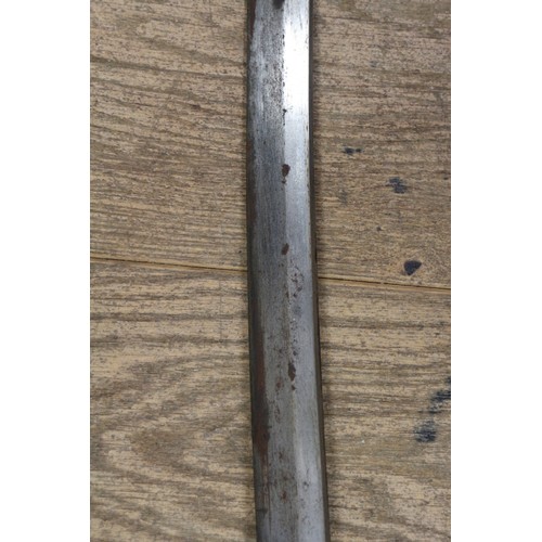 201 - A Japanese sword, in leather covered lacquered scabbard (no grip), blade 27