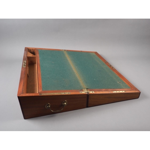 140 - A rosewood and inlaid work box, lacking interior, and a mahogany writing slope with part fitted inte... 