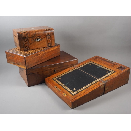 146 - A 19th century walnut writing box with fitted interior and 