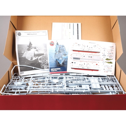 151 - An Airfix 1:350 scale model, HMS Illustrious, (part started, no paints or glue), in original box wit... 