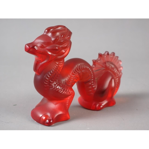 19 - A Lalique France red frosted glass model of a dragon, 4