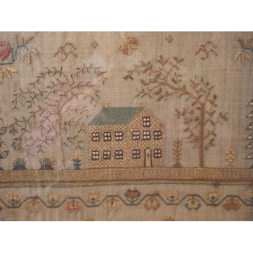 194 - An early 19th century vase and cottage sampler, worked by 