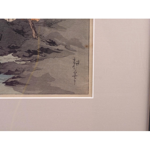 310 - Koho Shoda: a Japanese woodblock print, Autumn landscape, in ebonised strip frame