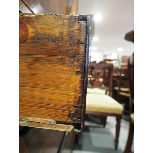 432 - An oak linen press with box and ebony strung cornice, enclosed two doors (missing internal drawers) ... 