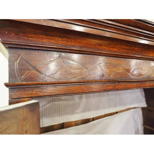 432 - An oak linen press with box and ebony strung cornice, enclosed two doors (missing internal drawers) ... 