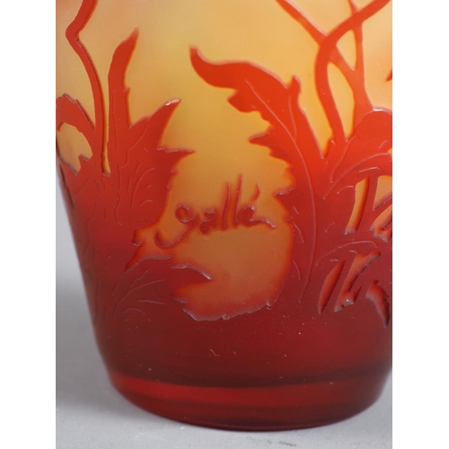 25 - An early 20th century Emile Galle cameo vase with flower and butterfly decoration on a yellow shaded... 