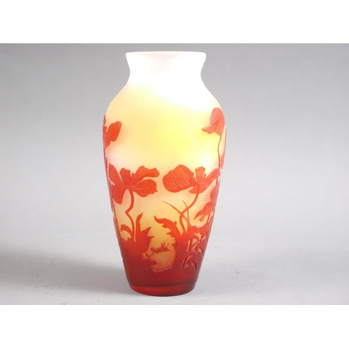 25 - An early 20th century Emile Galle cameo vase with flower and butterfly decoration on a yellow shaded... 