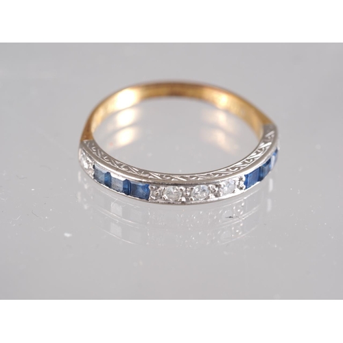 283 - An 18ct and white gold half eternity ring, set diamonds and sapphires, ring size Q, 2.8g gross