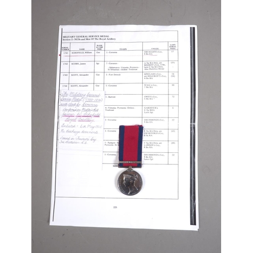 290 - A military General Service medal 1809, awarded to Gunner William Schofield, with Corunna bar, and as... 