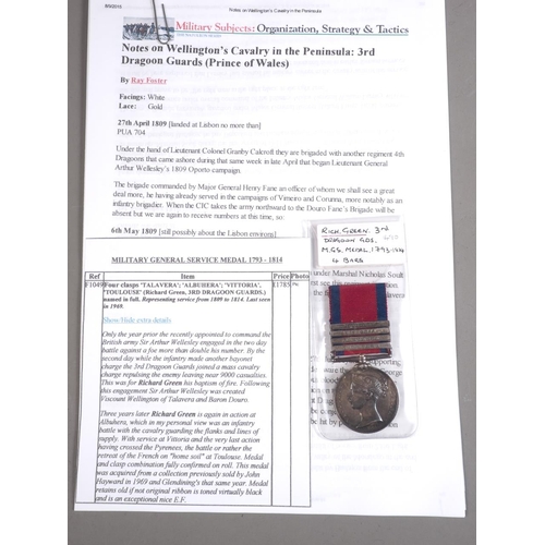 294 - A military General Service Medal 1793-1814, awarded to Richard Green 3rd Dragoon Guards, with Toulou... 