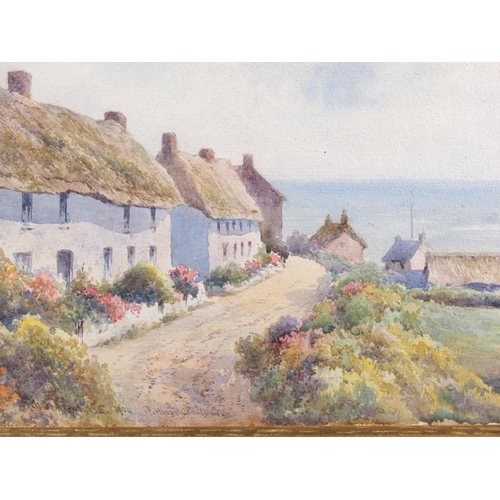 376 - An early 20th century watercolour, Cornish coastline with thatched cottages, 6