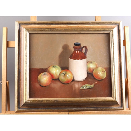 391 - Joyce Wyatt: four oils on canvas, still life with apples, 7 1/2