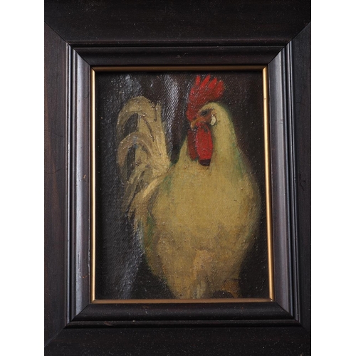 396 - Amok: an oil on board, rooster crowing, 19 1/2