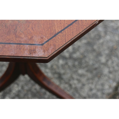 414 - A 19th century mahogany and ebony strung octagonal occasional table, on turned column and tripod spl... 