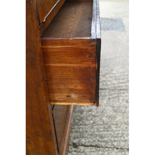 435 - A George III burr yew secretaire chest with fitted writing compartment, secret compartments, drawers... 